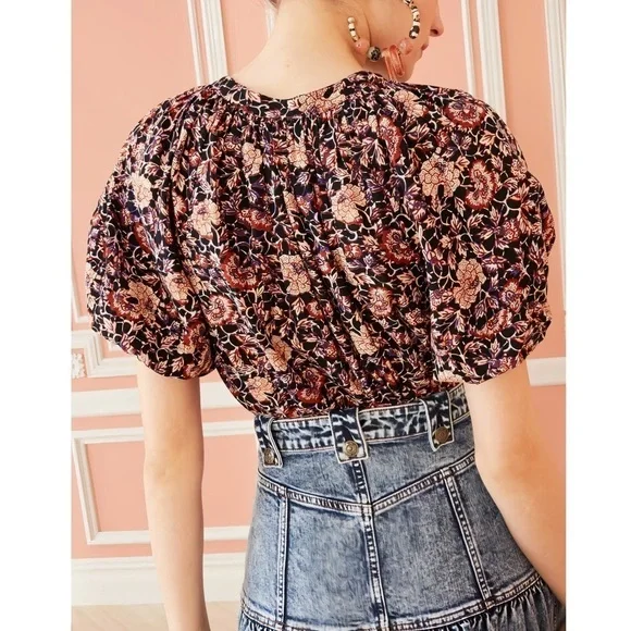 NWOT Ulla Johnson Puff-Sleeve Floral Evie Blouse - Picture 4 of 5